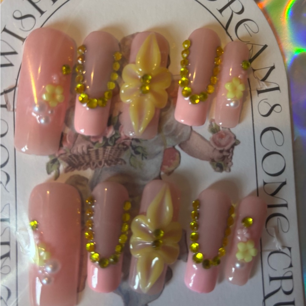 Floral Pink hand made press on